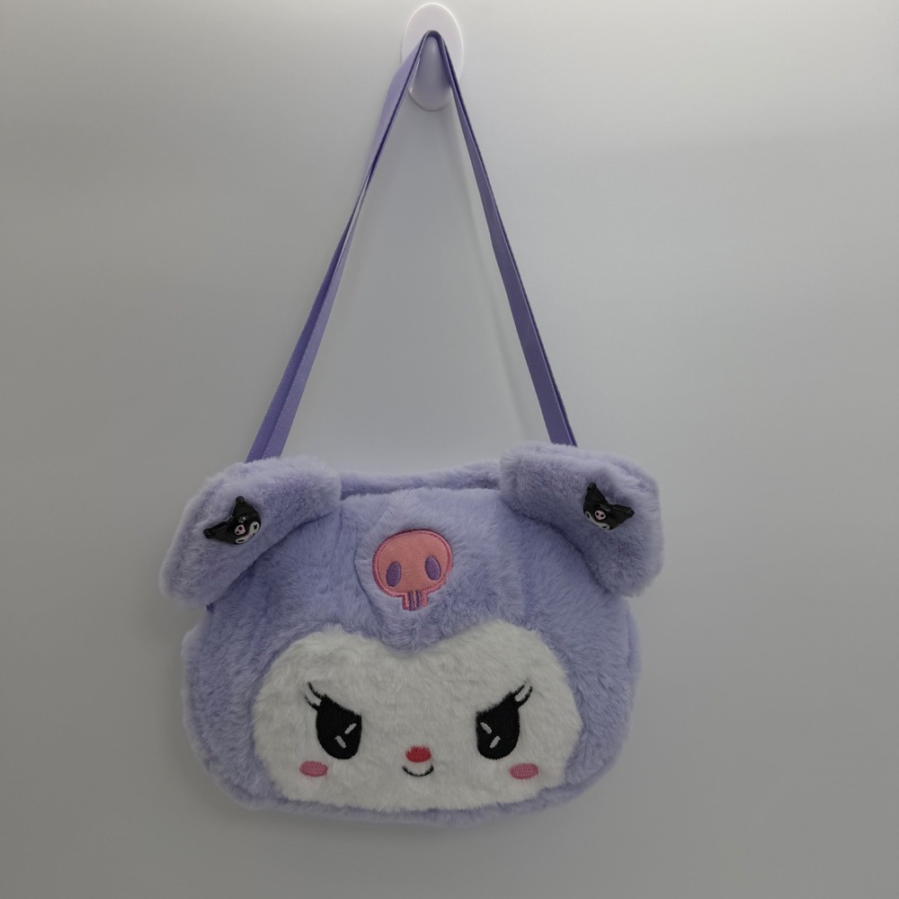 Purple Plush Kuromi Character Crossbody Bag Faux Fur Kawaii Shoulder Bag